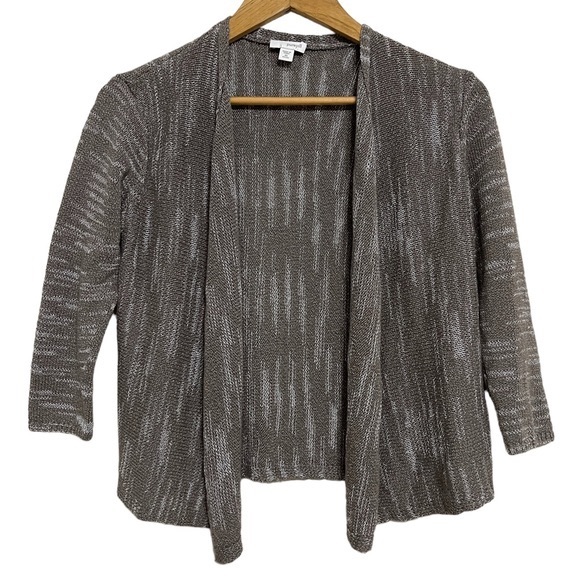 J. Jill Pure Jill Melange Open Front Marbled Taupe Waterfall Cardigan XS - Picture 5 of 8